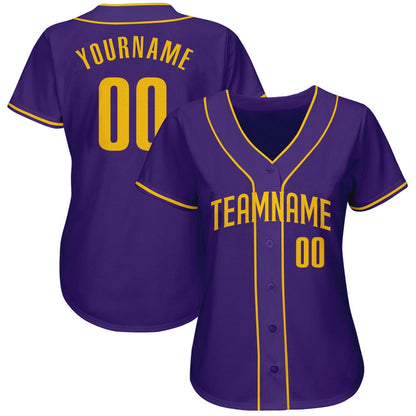 American Baseball Jersey, Custom Purple Gold Authentic Baseball Jersey, Baseball Jersey Name