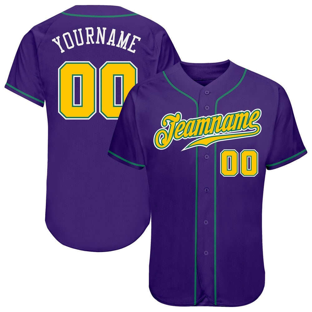 American Baseball Jersey, Custom Purple Gold Kelly Green Authentic Baseball Jersey, Baseball Jersey Name