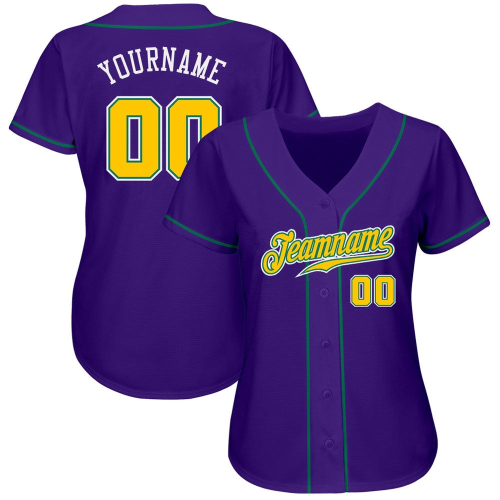 American Baseball Jersey, Custom Purple Gold Kelly Green Authentic Baseball Jersey, Baseball Jersey Name