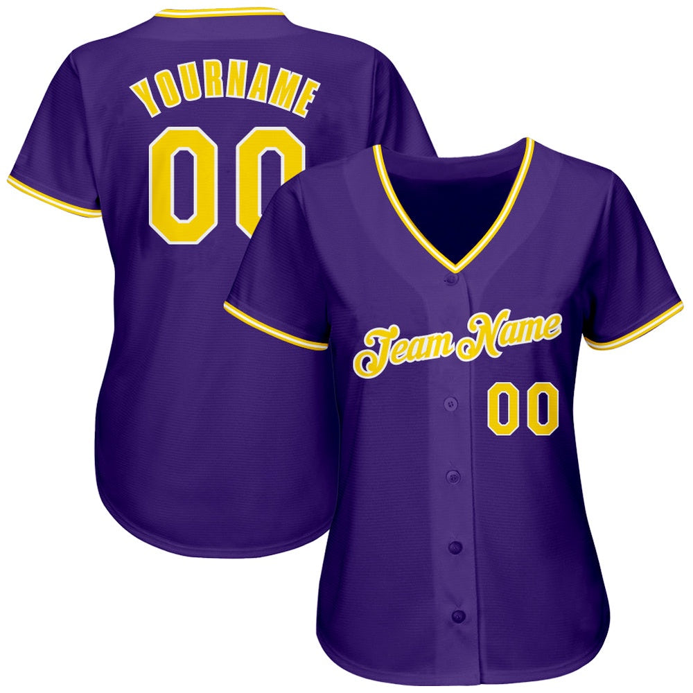 American Baseball Jersey, Custom Purple Gold White Authentic Baseball Jersey, Baseball Jersey Name