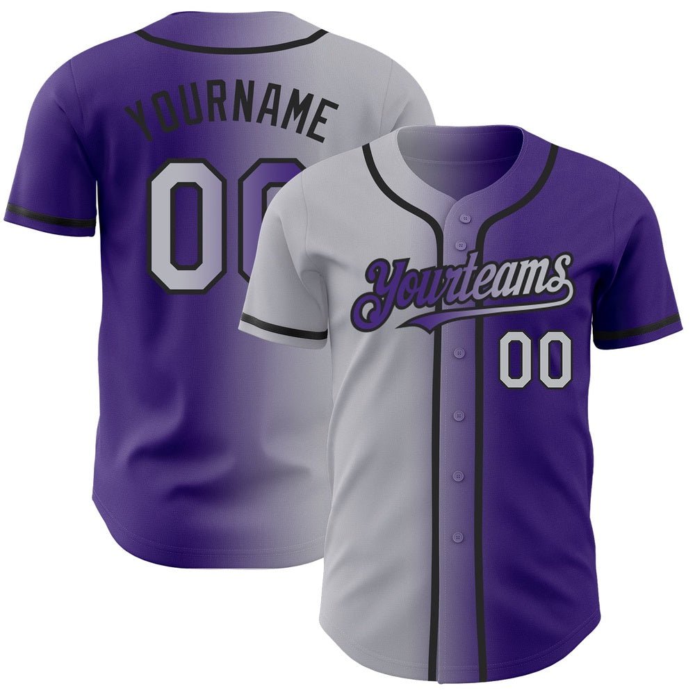 American Baseball Jersey, Custom Purple Gray Black Authentic Gradient Fashion Baseball Jersey, Baseball Jersey Name
