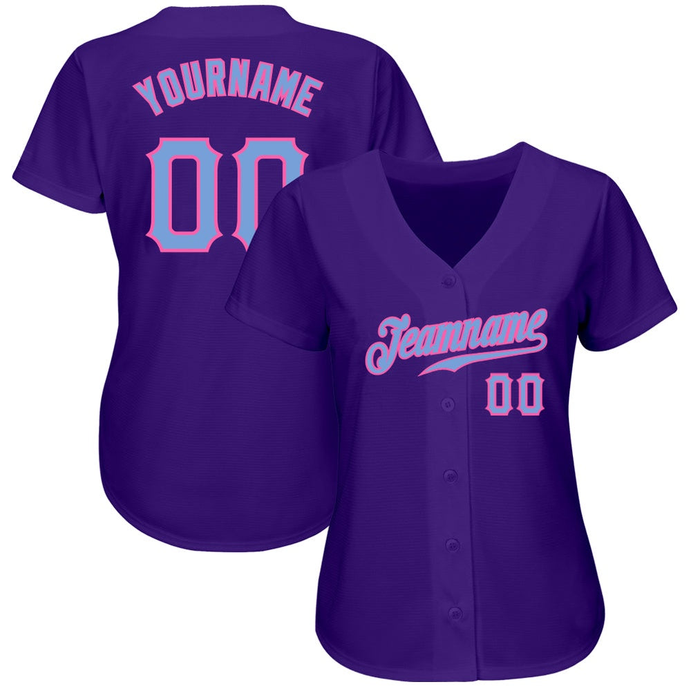 American Baseball Jersey, Custom Purple Light Blue Pink Authentic Baseball Jersey, Baseball Jersey Name