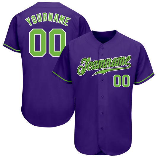American Baseball Jersey, Custom Purple Neon Green White Authentic Baseball Jersey, Baseball Jersey Name