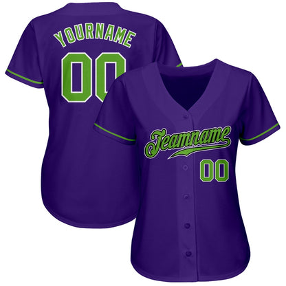 American Baseball Jersey, Custom Purple Neon Green White Authentic Baseball Jersey, Baseball Jersey Name