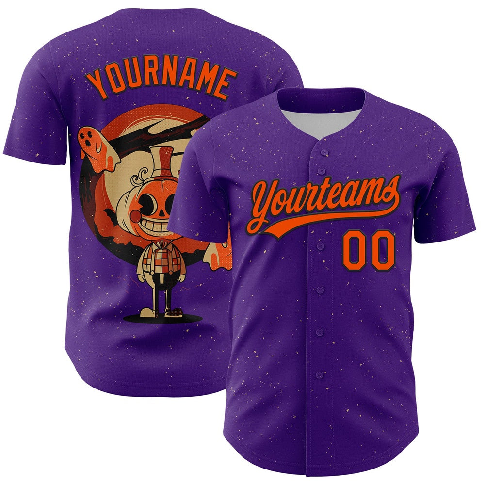 American Baseball Jersey, Custom Purple Orange Black 3D Halloween Authentic Baseball Jersey, Baseball Jersey Name
