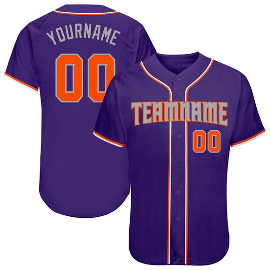 American Baseball Jersey, Custom Purple Orange Gray Authentic Baseball Jersey, Baseball Jersey Name