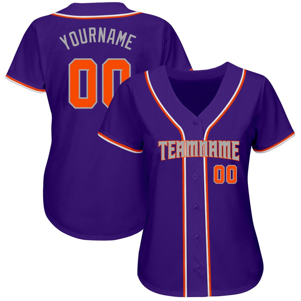 American Baseball Jersey, Custom Purple Orange Gray Authentic Baseball Jersey, Baseball Jersey Name