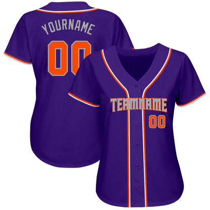 American Baseball Jersey, Custom Purple Orange Gray Authentic Baseball Jersey, Baseball Jersey Name