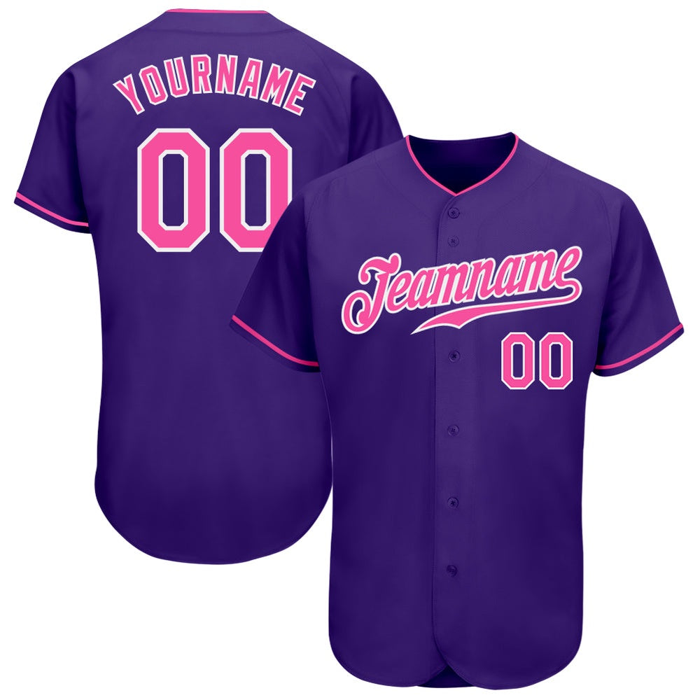 American Baseball Jersey, Custom Purple Pink White Authentic Baseball Jersey, Baseball Jersey Name