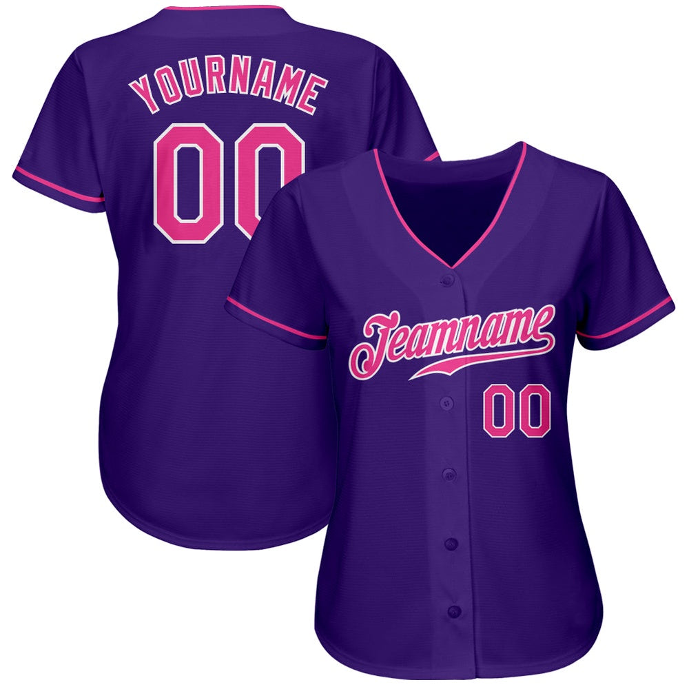 American Baseball Jersey, Custom Purple Pink White Authentic Baseball Jersey, Baseball Jersey Name