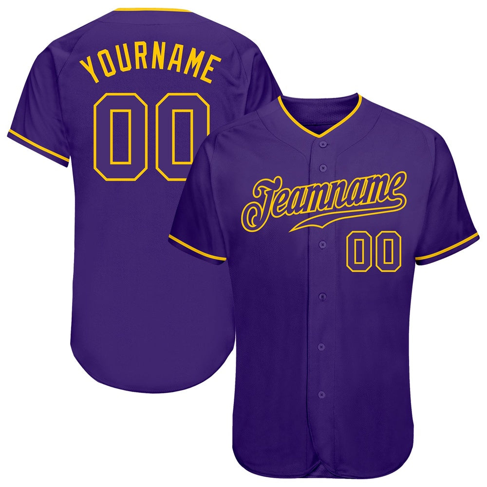 American Baseball Jersey, Custom Purple Purple Gold Authentic Baseball Jersey, Baseball Jersey Name