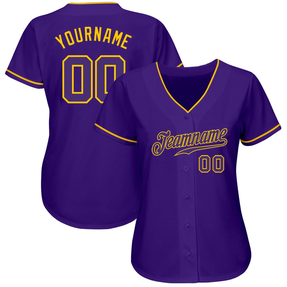 American Baseball Jersey, Custom Purple Purple Gold Authentic Baseball Jersey, Baseball Jersey Name