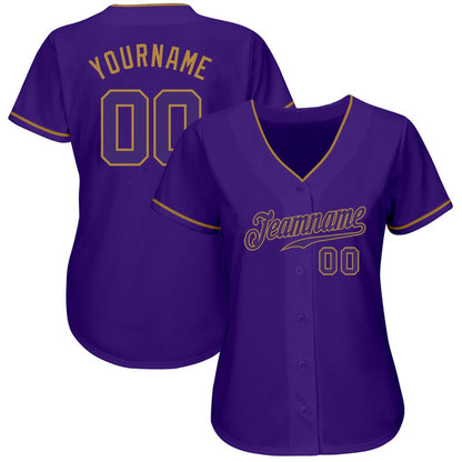 American Baseball Jersey, Custom Purple Purple Old Gold Authentic Baseball Jersey, Baseball Jersey Name