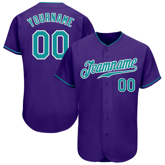 American Baseball Jersey, Custom Purple Teal White Authentic Baseball Jersey, Baseball Jersey Name