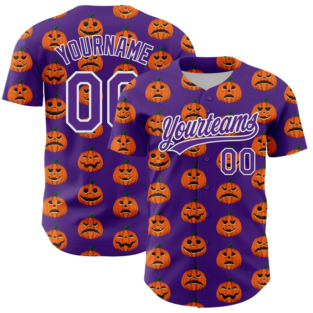 American Baseball Jersey, Custom Purple White 3D Halloween Authentic Baseball Jersey, Baseball Jersey Name