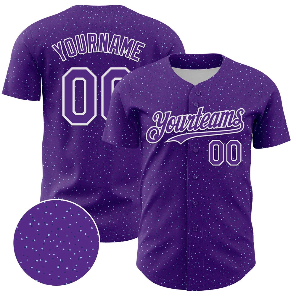 American Baseball Jersey, Custom Purple White 3D Pattern Design Dots Authentic Baseball Jersey, Baseball Jersey Name
