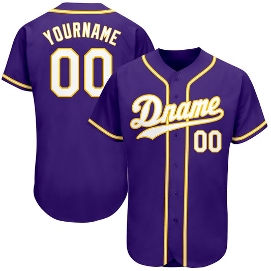 American Baseball Jersey, Custom Purple White Gold Authentic Baseball Jersey, Baseball Jersey Name