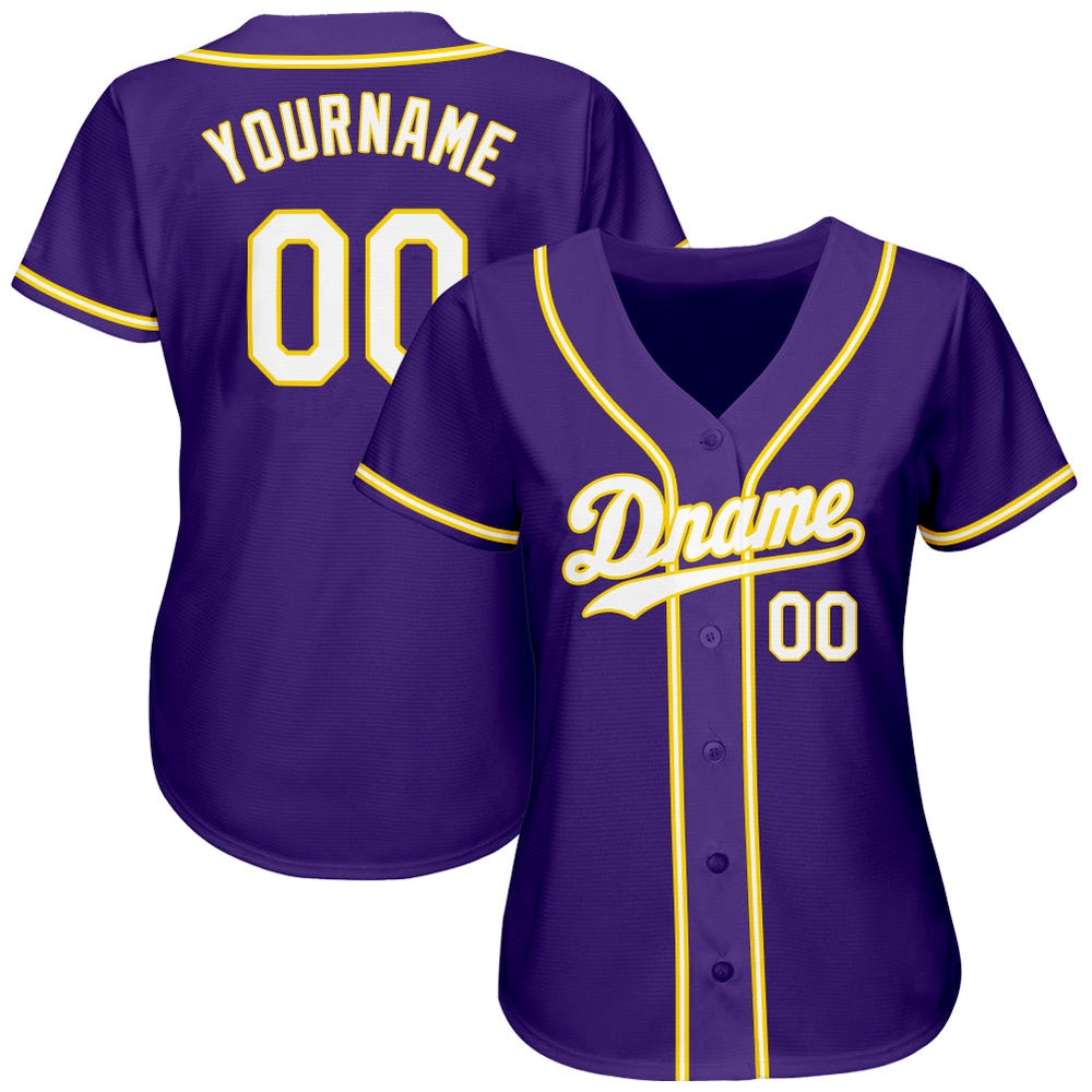 American Baseball Jersey, Custom Purple White Gold Authentic Baseball Jersey, Baseball Jersey Name