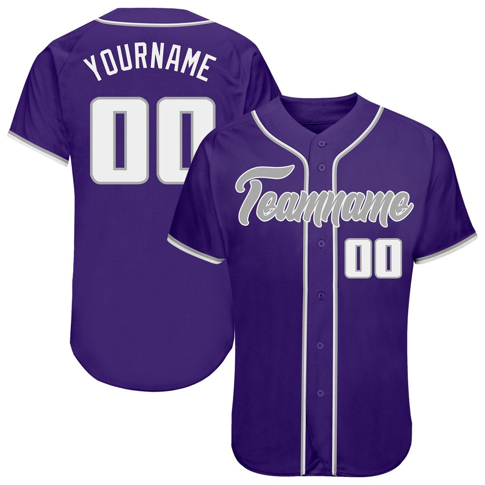 American Baseball Jersey, Custom Purple White Gray Authentic Baseball Jersey, Baseball Jersey Name