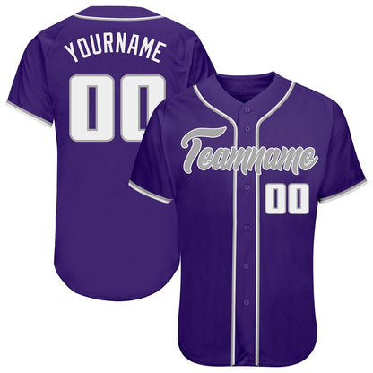 American Baseball Jersey, Custom Purple White Gray Authentic Baseball Jersey, Baseball Jersey Name