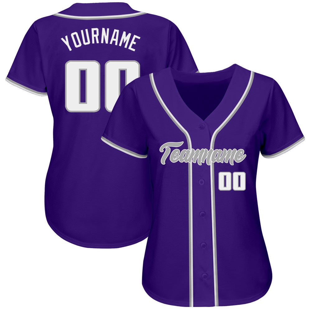 American Baseball Jersey, Custom Purple White Gray Authentic Baseball Jersey, Baseball Jersey Name