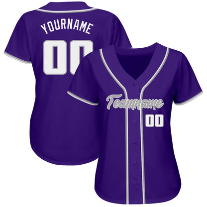 American Baseball Jersey, Custom Purple White Gray Authentic Baseball Jersey, Baseball Jersey Name