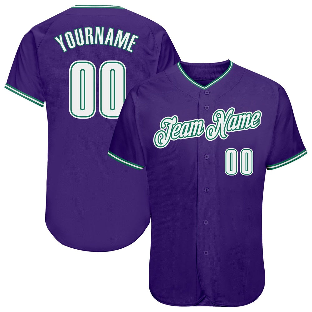 American Baseball Jersey, Custom Purple White Kelly Green Authentic Baseball Jersey, Baseball Jersey Name