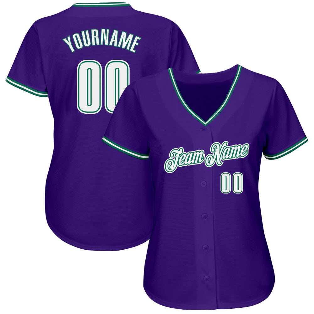 American Baseball Jersey, Custom Purple White Kelly Green Authentic Baseball Jersey, Baseball Jersey Name