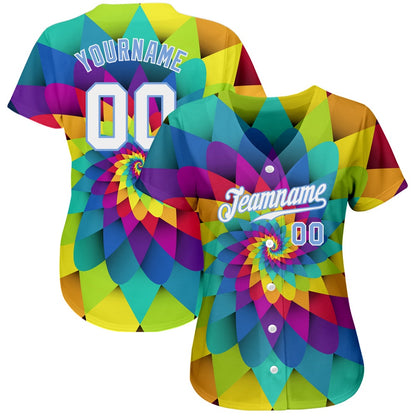 American Baseball Jersey, Custom Purple White Light Blue 3D Pattern Design Rainbow Spiral Authentic Baseball Jersey, Baseball Jersey Name