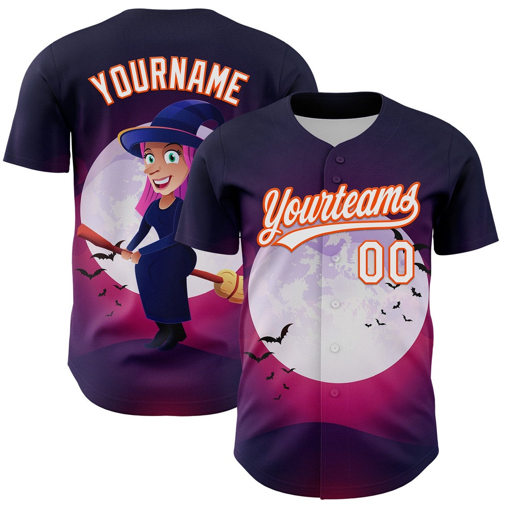 American Baseball Jersey, Custom Purple White Orange 3D Halloween Authentic Baseball Jersey, Baseball Jersey Name