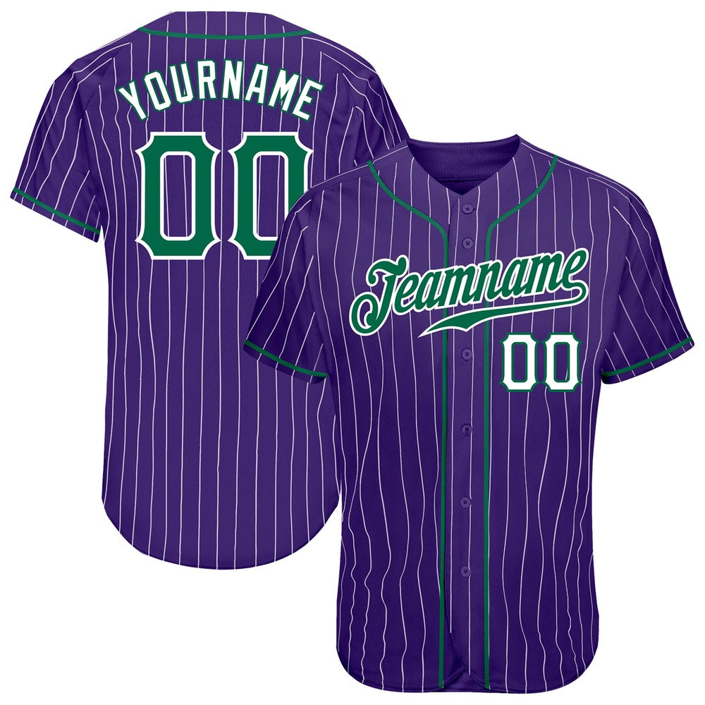 American Baseball Jersey, Custom Purple White Pinstripe Kelly Green White Authentic Baseball Jersey, Baseball Jersey Name