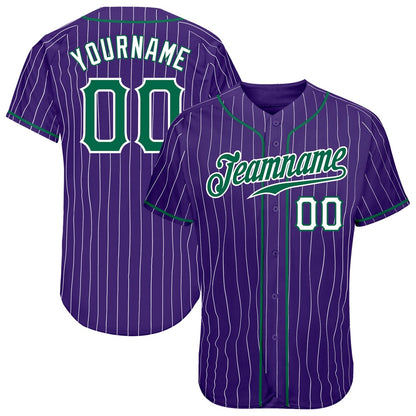 American Baseball Jersey, Custom Purple White Pinstripe Kelly Green White Authentic Baseball Jersey, Baseball Jersey Name