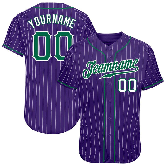 American Baseball Jersey, Custom Purple White Pinstripe Kelly Green White Authentic Baseball Jersey, Baseball Jersey Name