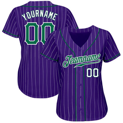 American Baseball Jersey, Custom Purple White Pinstripe Kelly Green White Authentic Baseball Jersey, Baseball Jersey Name