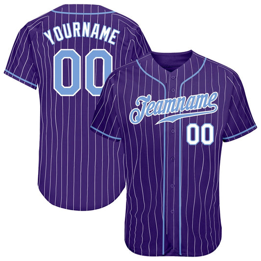 American Baseball Jersey, Custom Purple White Pinstripe Light Blue White Authentic Baseball Jersey, Baseball Jersey Name