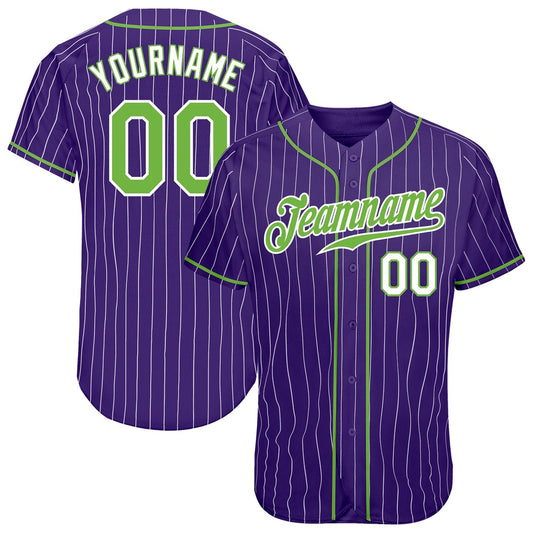 American Baseball Jersey, Custom Purple White Pinstripe Neon Green White Authentic Baseball Jersey, Baseball Jersey Name