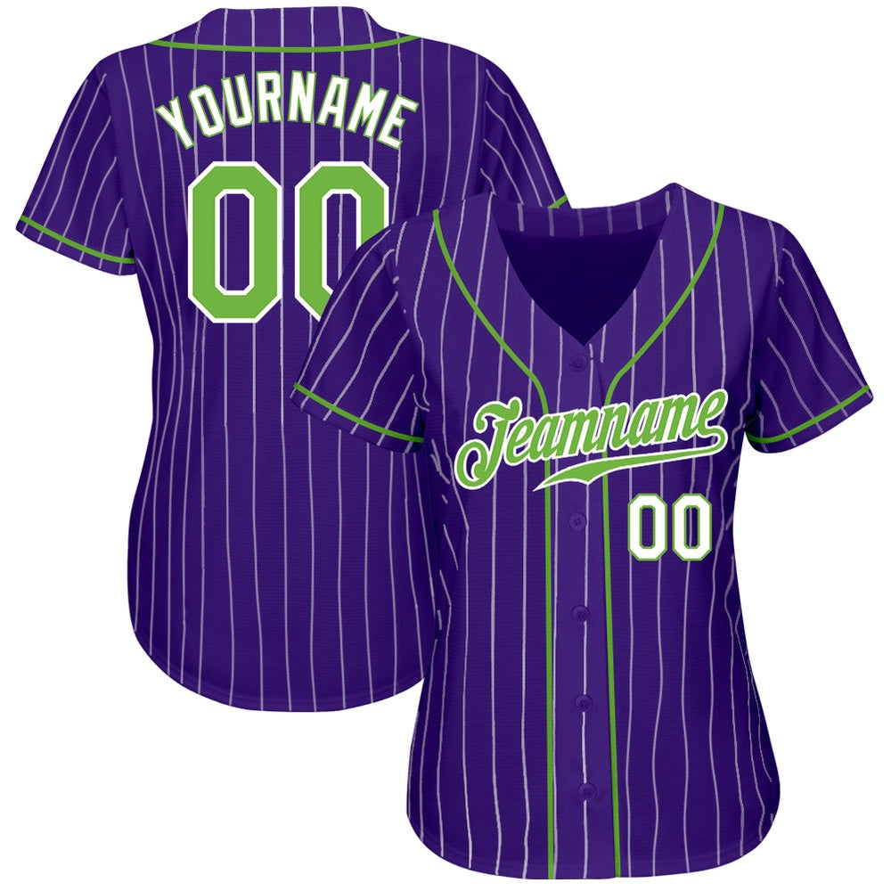 American Baseball Jersey, Custom Purple White Pinstripe Neon Green White Authentic Baseball Jersey, Baseball Jersey Name