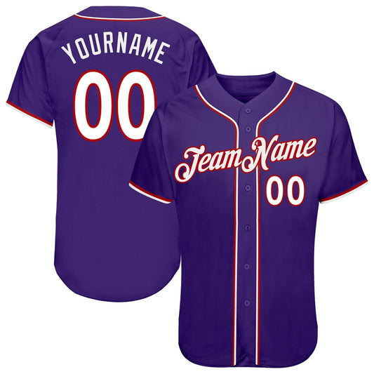 American Baseball Jersey, Custom Purple White Red Authentic Baseball Jersey, Baseball Jersey Name