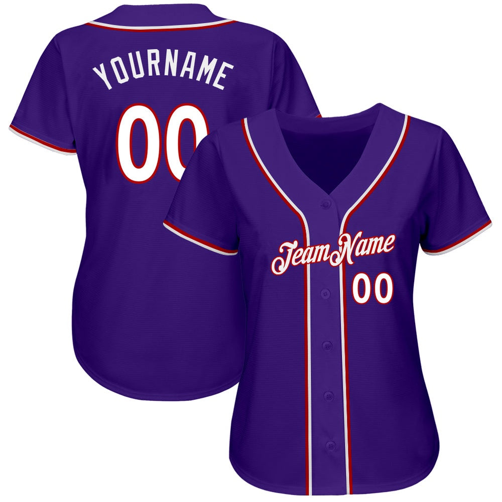 American Baseball Jersey, Custom Purple White Red Authentic Baseball Jersey, Baseball Jersey Name