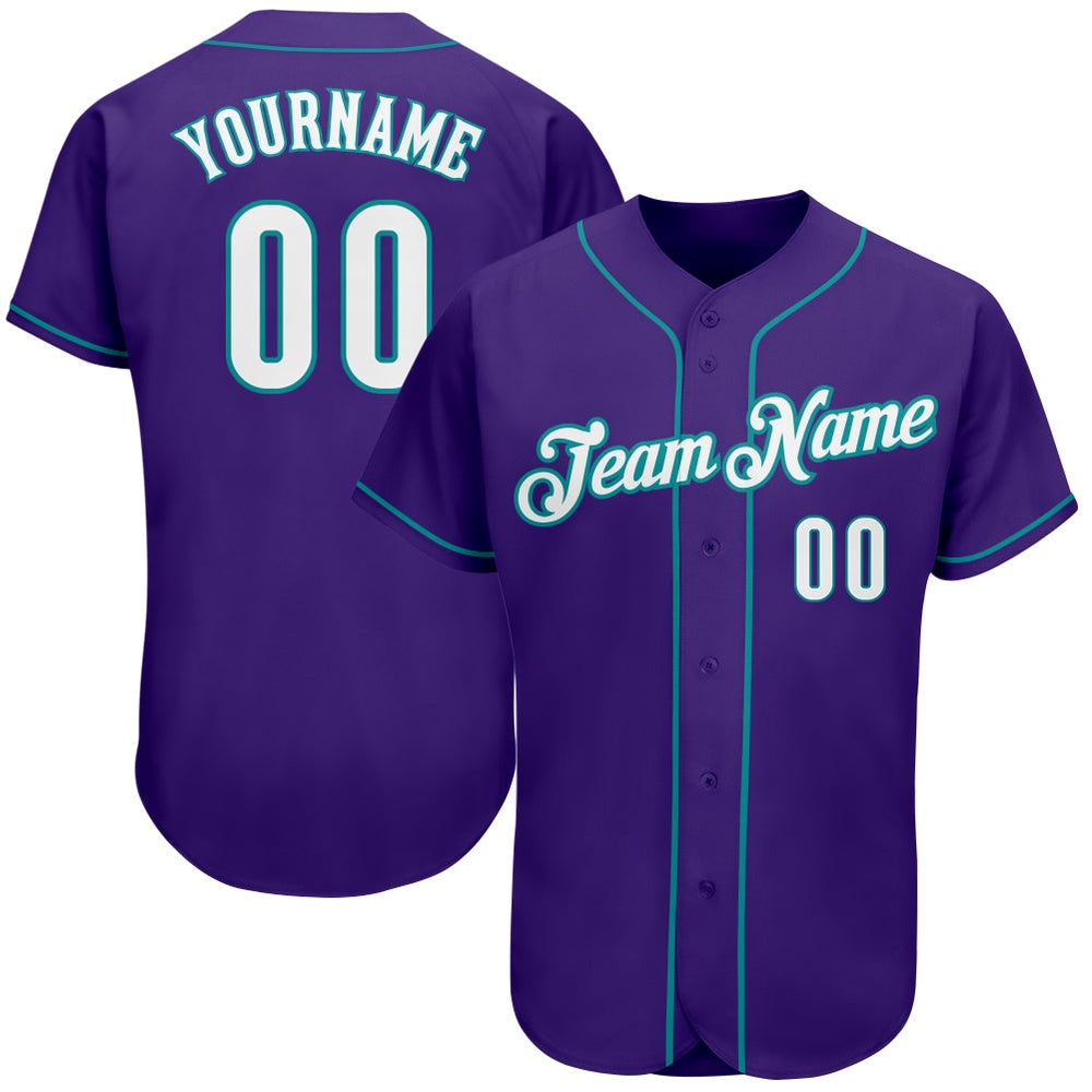 American Baseball Jersey, Custom Purple White Teal Authentic Baseball Jersey, Baseball Jersey Name