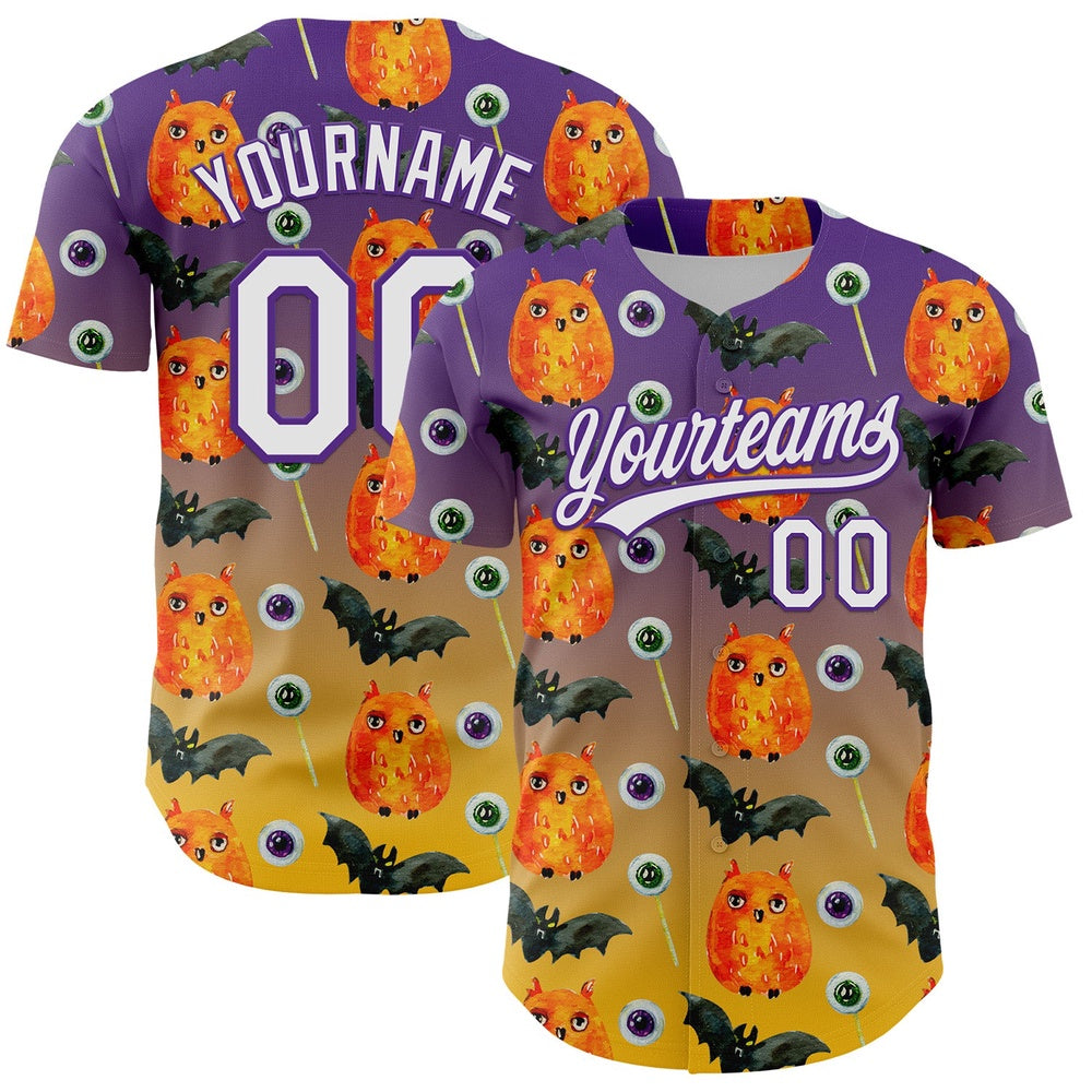 American Baseball Jersey, Custom Purple White Yellow 3D Halloween Authentic Baseball Jersey, Baseball Jersey Name