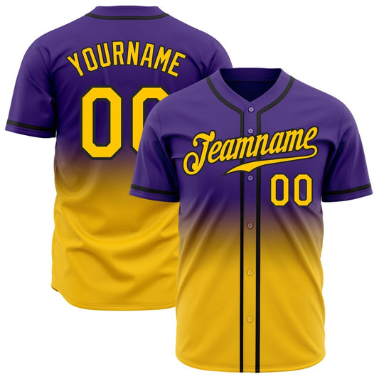 American Baseball Jersey, Custom Purple Yellow Black Authentic Fade Fashion Baseball Jersey, Baseball Jersey Name