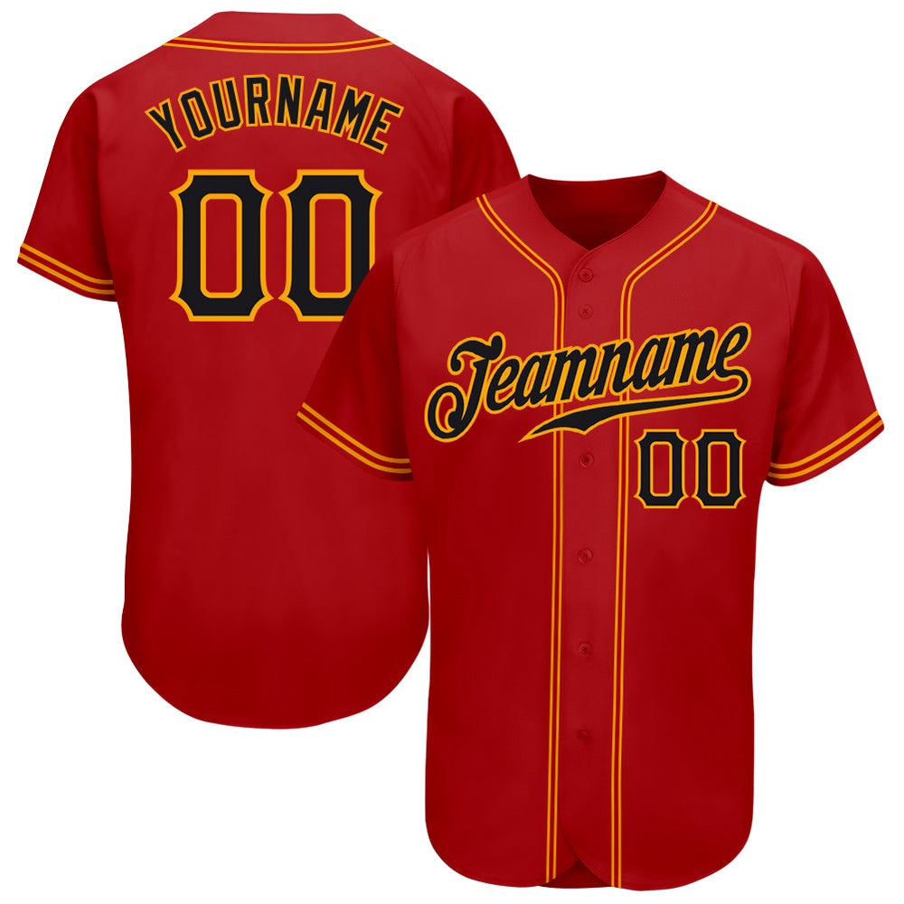 American Baseball Jersey, Custom Red Black Gold Authentic Baseball Jersey, Baseball Jersey Name