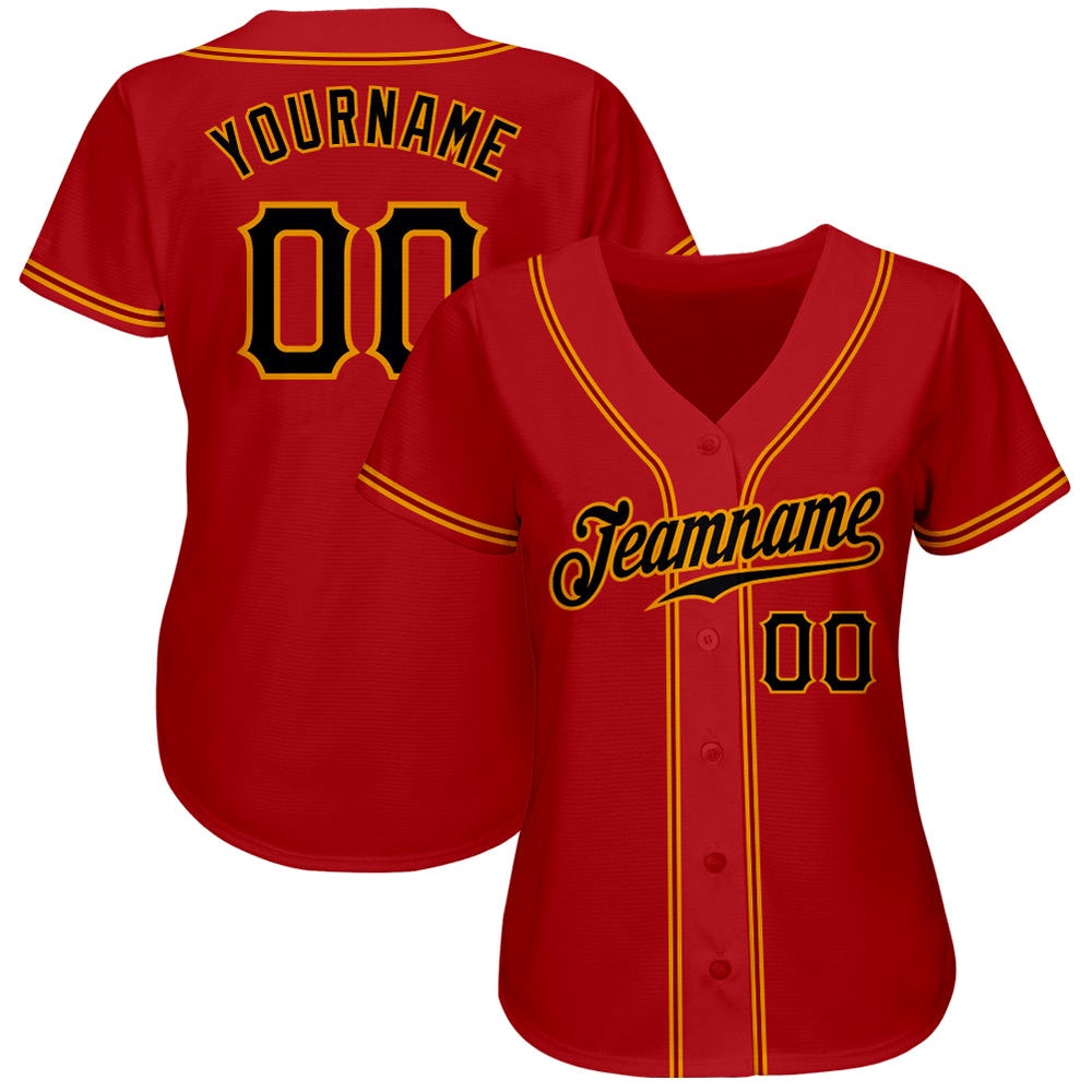 American Baseball Jersey, Custom Red Black Gold Authentic Baseball Jersey, Baseball Jersey Name