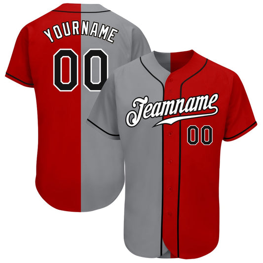 American Baseball Jersey, Custom Red Black Gray Authentic Split Fashion Baseball Jersey, Baseball Jersey Name