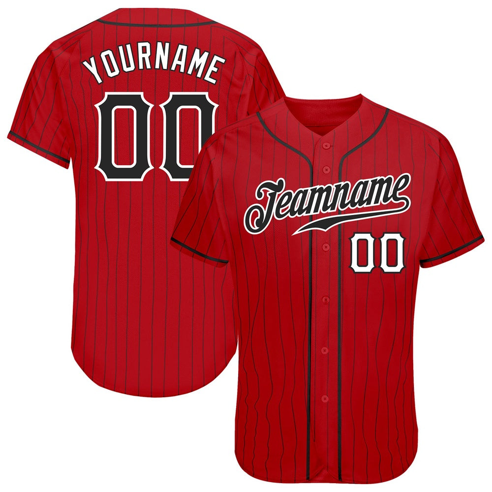 American Baseball Jersey, Custom Red Black Pinstripe Black White Authentic Baseball Jersey, Baseball Jersey Name