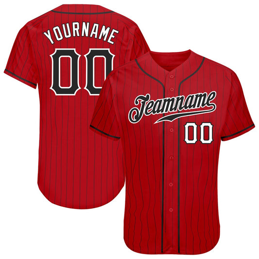 American Baseball Jersey, Custom Red Black Pinstripe Black White Authentic Baseball Jersey, Baseball Jersey Name