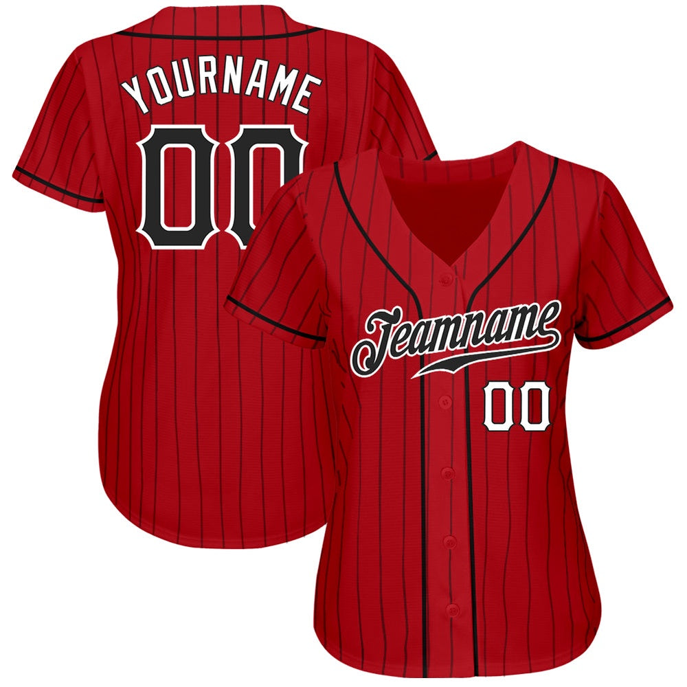 American Baseball Jersey, Custom Red Black Pinstripe Black White Authentic Baseball Jersey, Baseball Jersey Name