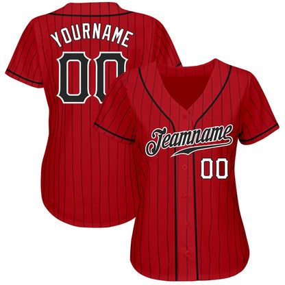 American Baseball Jersey, Custom Red Black Pinstripe Black White Authentic Baseball Jersey, Baseball Jersey Name