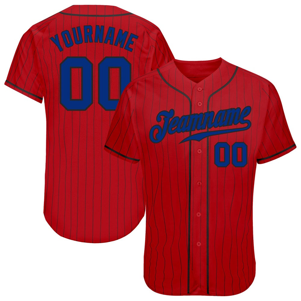 American Baseball Jersey, Custom Red Black Pinstripe Royal Black Authentic Baseball Jersey, Baseball Jersey Name